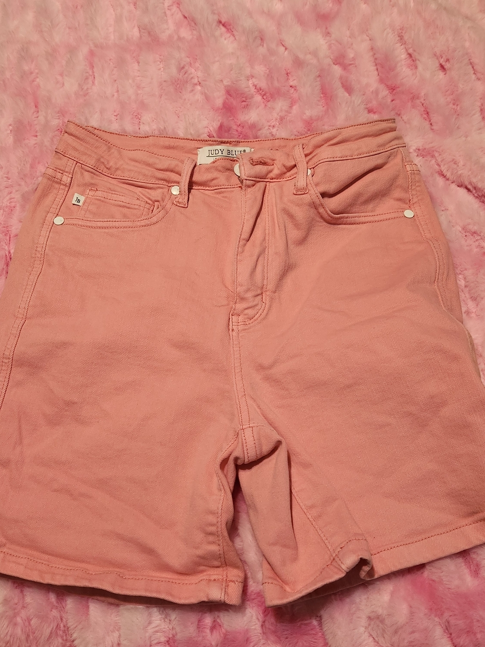 Judy Blue Blush Pink And Yellow High-Rise Denim Shorts